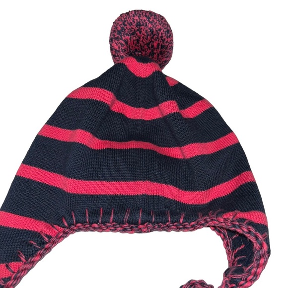 Women Vineyard Vines Pink/Navy Winter ear flap Pom Pom beanie hat - Picture 3 of 3
